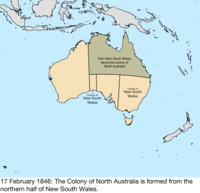 Map of the change to the founding colonies of Australia on 17 February 1846