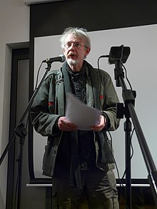 Frank Key giving a reading, 2011