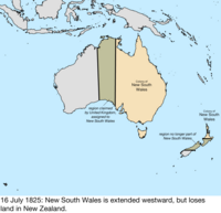 Map of the change to the founding colonies of Australia on 16 July 1825