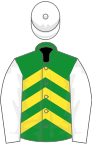 Green, yellow chevrons, white sleeves and cap