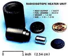 RHU Photo of a disassembed RHU. RHUs use Pu-238 to generate about 1 watt of heat each.