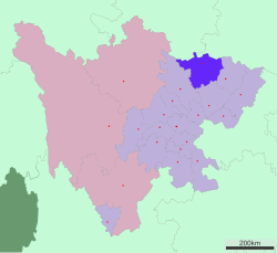 Location of Guangyuan in Sichuan