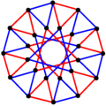 3{6}2, or , with 24 vertices in black, and 16 3-edges colored in 2 sets of 3-edges in red and blue[10]