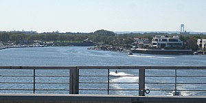 The neighborhood and waterway of Mill Basin, seen from the Belt Parkway drawbridge