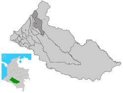 Location of the municipality and town of Puerto Rico, Caquetá in the Caquetá Department of Colombia.