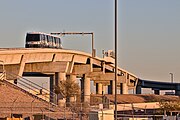 An elevated section of the track near the Bombardier Transportation maintenance offshoot