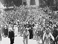 King Abdullah, in white, leaving the Al-Aqsa Mosque a few weeks before his assassination, July 1951