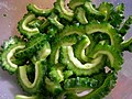 Bitter gourd cleaned and sliced for cooking