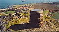 Viewpoint indicator on North Berwick Law, with the Bass Rock in the background