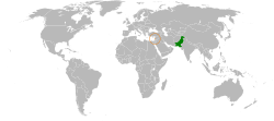 Map indicating locations of Pakistan and Lebanon