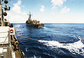 U.S. Navy astern refueling of a Cyclone class patrol ship by Oliver Hazard Perry class frigate, 1998.