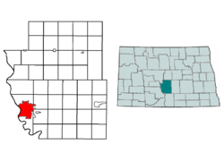 Location of Bismarck in Burleigh County, North Dakota