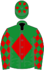 Green, red diamond, diamonds on sleeves and cap