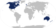 Map of UKUSA Community countries with Ireland