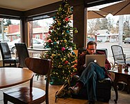 Christmas tea with Christmas Tree at an espresso shop in Eugene, Oregon