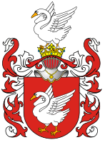 "Łabędź" (Polish for "Swan") is a Polish–Lithuanian coat of arms which was used by many Polish szlachta and Lithuanian Bajorai (noble) families under the Polish–Lithuanian Commonwealth. The variant here given is the coat-of-arms of writer Henryk Sienkiewicz's family.