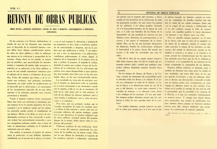 Editorial del número 1 de la Revista de Obras Públicas (1853)