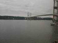 The towers during construction of the new eastbound span, May 2005