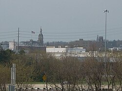 Wooster's skyline. U.S. Route 30 is visible in the foreground.