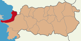 Map showing Kuşadası District in Aydın Province