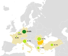 Map showing Bulgaria and its main export partners by share of total exports