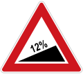 Dangerous climb 12% (5.4°) (100% = 45°)