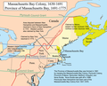 Image 32Major boundaries of Massachusetts Bay and neighboring colonial claims in the 17th century and 18th century; modern state boundaries are partially overlaid for context (from History of Massachusetts)