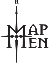 The logo for map men, made by combining a capital M with a compass, with 'AP' and 'EN' on its right on two levels.