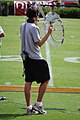 Parabolic microphone with optically transparent plastic reflector, used to overhear referee conversations at an American college football game.