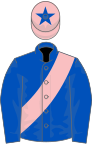 Royal blue, pink sash, pink cap, royal blue star