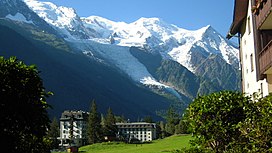 snowy mountains and glacier above the French town of Chamonix