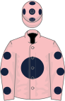 Pink, dark blue disc, pink sleeves, dark blue spots and spots on cap