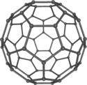 A schematic depiction of a Buckminsterfullerene molecule.