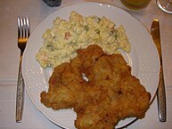 Fried carp and potato salad