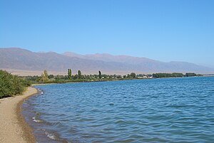 Lake Issyk Kul shoreline at Tamchy, Issyk Kul district