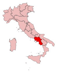 Map highlighting the location of Campania in Italy