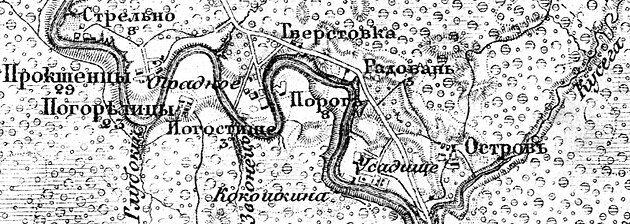 Деревня Погорелец на карте Ф. Ф. Шуберта 1872 года