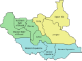 South Sudan map showing the old states including the large western one called Western Bahr el Ghazal