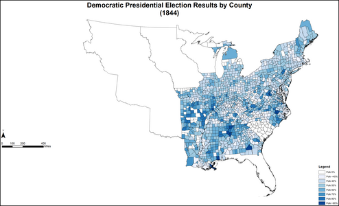 Results by county, shaded according to percentage of the vote for Polk