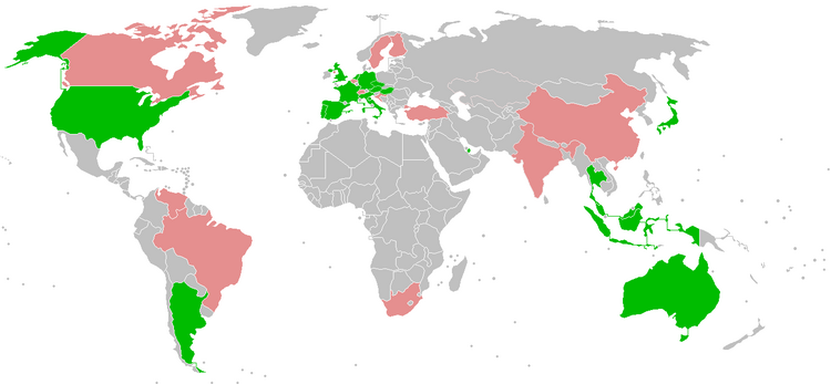 Countries marked in green have recently hosted grands prix & those in red have hosted grands prix in the past.