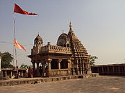 Inside the yogini temple, Bhedaghat, Jabalpur; the central shrine with shikhara is of later date.