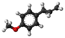 Ball-and-stick model of the estragole molecule