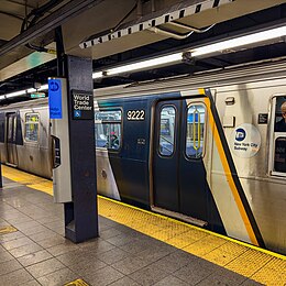 Exterior of R160 subway train refurbished in 2017