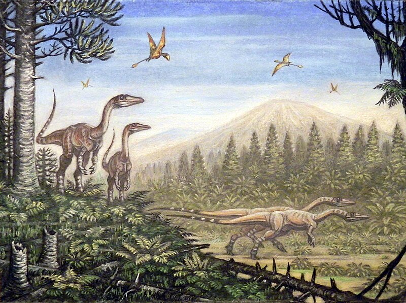 File:Coelophysids and Peteinosaurus.jpg