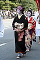 A Japanese woman in the kimono stye popular in the Heian Period (794–1185)