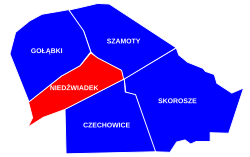 Location of Niedźwiadek within the district of Ursus, in accordance to the City Information System.