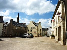 The town hall square, in Plounéour-Ménez