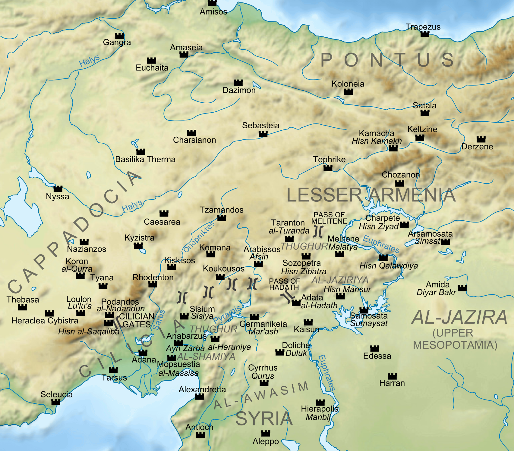 Map of the Arab-Byzantine frontier (8th century)