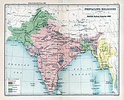 The prevailing religions of the British Indian Empire, shown in this 1909 map based on the 1901 Census of India