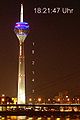 The Rheinturm displaying the time. The number of dots represents the Hour, Minutes, and Seconds as shown in the image above